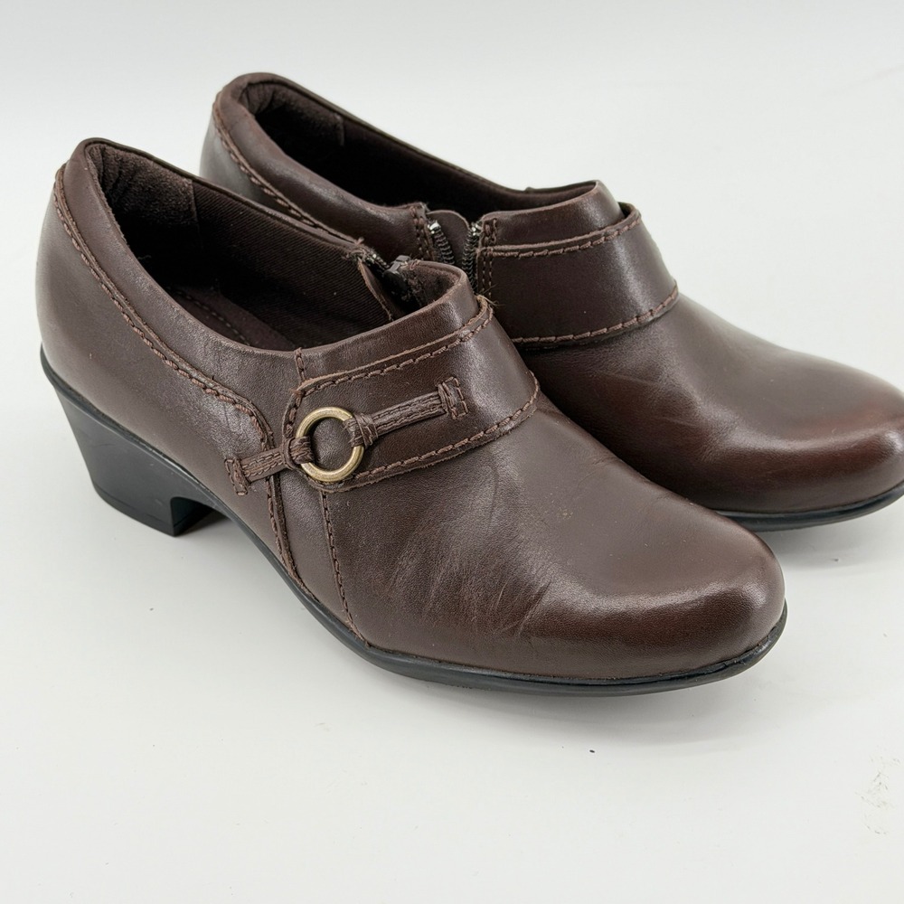Clarks Collection Genette Curve Brown Leather Ankle Booties Shoes Womens 6 M NEW